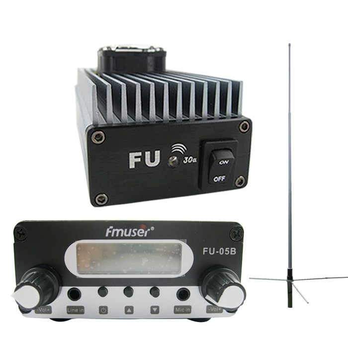 FMUSER FU-30A 30W Professional Power Amplifier Transmitter+0.5w FM Exciter 85-110MHz 1/2 Wave GP Antenna Kit