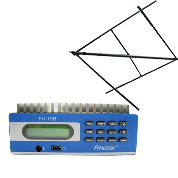 Аптовая Амазонка FMUSER FU-15B 15 Вт FM-перадатчык Набор малой магутнасці Дальнабойны FM-транслятар FM ўзбуджальнік + CP100 Кругавая палярызаваная антэна Набор для FM-радыёстанцыі кіравання ПК CZE-15B SDA-15B