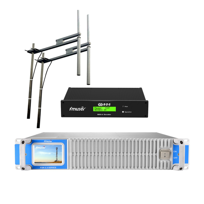 FMUSER 1000Watt 1KW Transmisor FM Broadcast + 2 * FU-DV2 Antena + Juego de cables con codificador digital RDS Codificador de sistema de datos de radio para estación de radio FM
