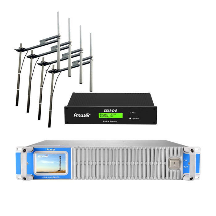 Émetteur de diffusion FM FMUSER 1000Watt 1KW + 4 * antenne FU-DV2 + ensemble de câbles avec encodeur RDS numérique Encodeur de système de données radio pour station de radio FM