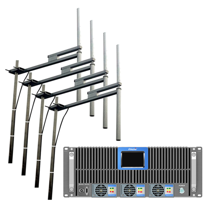 FMUSER FSN-5000T 5 кВт 5000 Вт FM радіопередавач + 4Bay FM-дипольна антена + 80 м набір кабелів для радіостанції FM