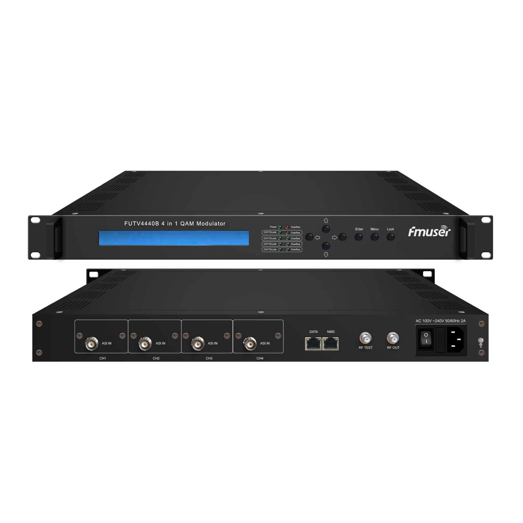 FMUSER FUTV4440B 4 in 1 QAM Modulator (Optional 4*ASI / 4*QAM / 4*DVB-S tuner / 4*DVB-S2 tuner Input, RF Output ) with Network management